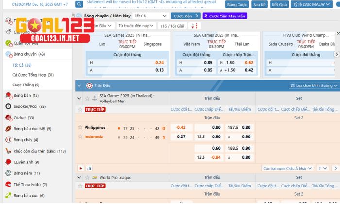 Cá cược bóng chuyền Goal123 với đa dạng các giải đấu