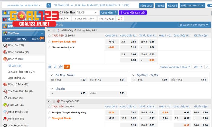 Cá cược bóng rổ tại Goal123 với nhiều kèo chơi khác nhau