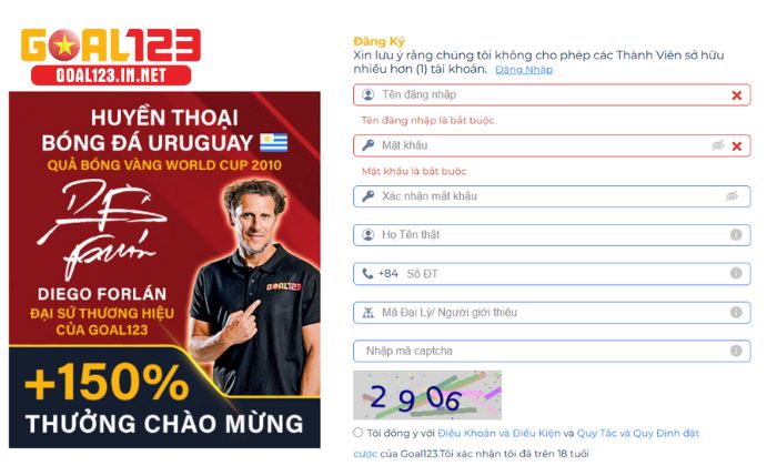Đăng ký tài khoản Goal123 nhanh chóng